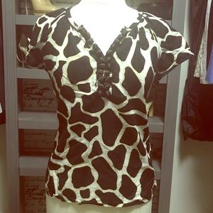 White and black animal print blouse